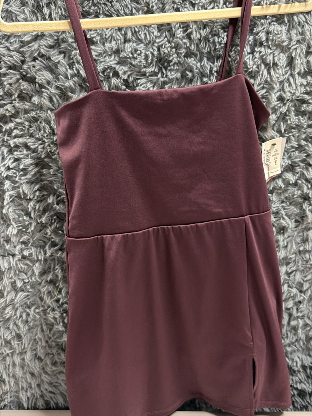 AERO Sleeveless Square-Neck Mini Dress in Deep Plum- shorts under